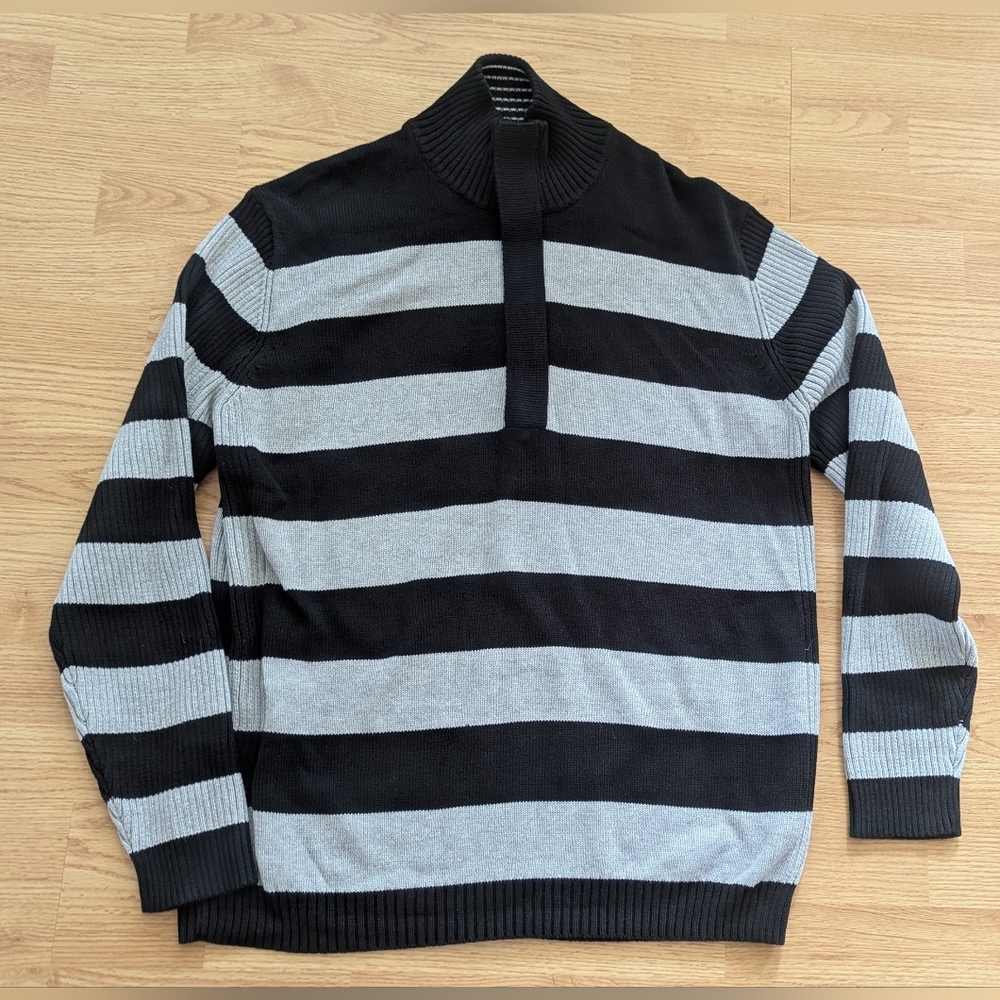 MEXX Black and Gray Zip Up Sweater with Stripes